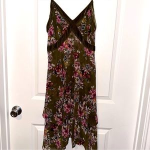 White House Black Market Olive Green Floral dress